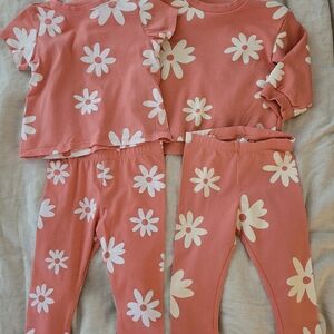 H&M Baby Pink Daisy Sets - Short Sleeve And Sweatshirt Set